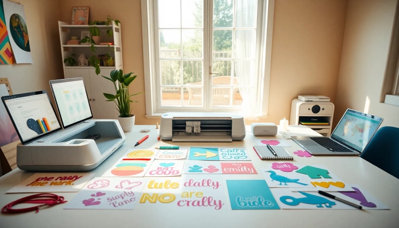 Vibrant crafting workspace showcasing Cricut SVG files and tools
