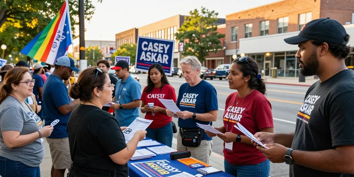 Casey Askar’s campaign supporters engaging with voters at a local event