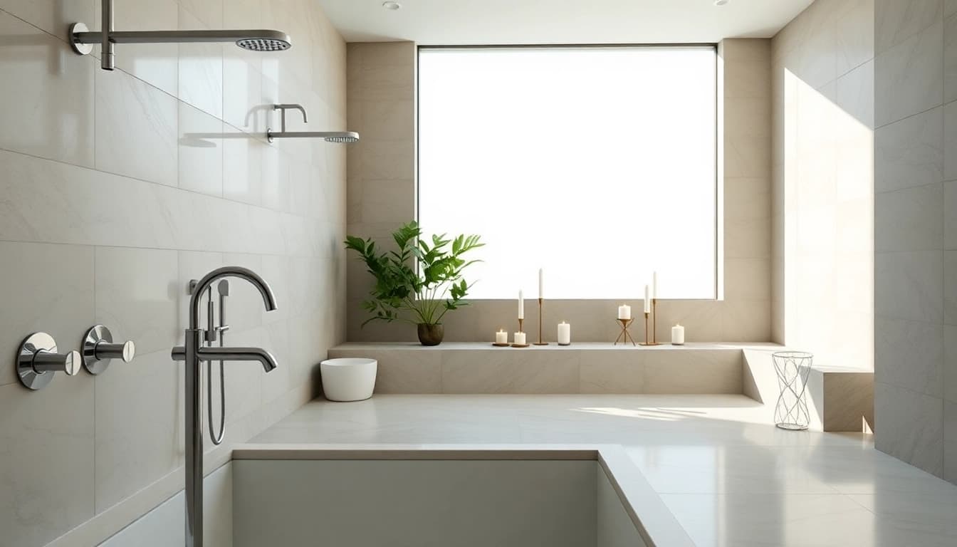 Experience elegant showers in a modern bathroom with sleek fixtures and serene atmosphere.