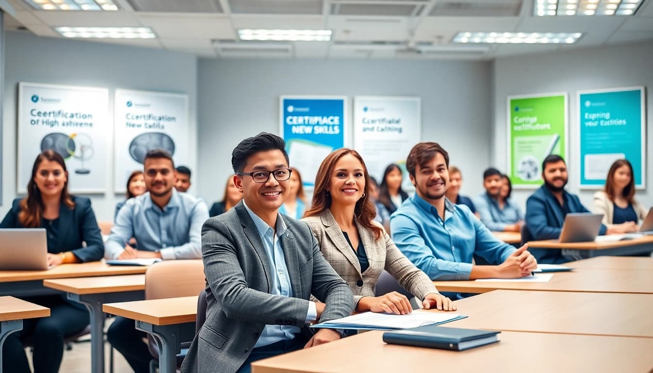 Individuals exploring options to get certified in a bright, motivating classroom setting.