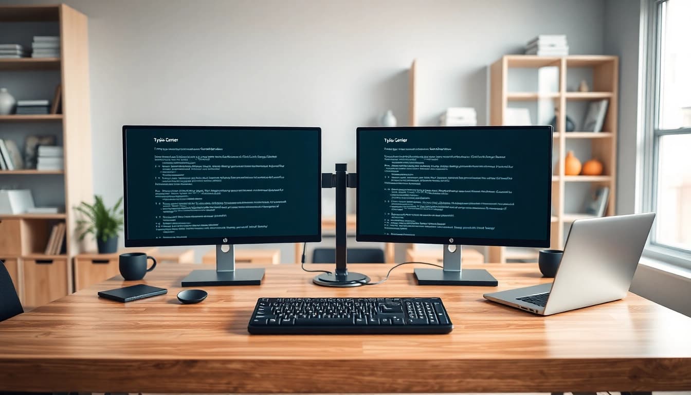 Typing Center workspace showcasing modern technology and serene effort.