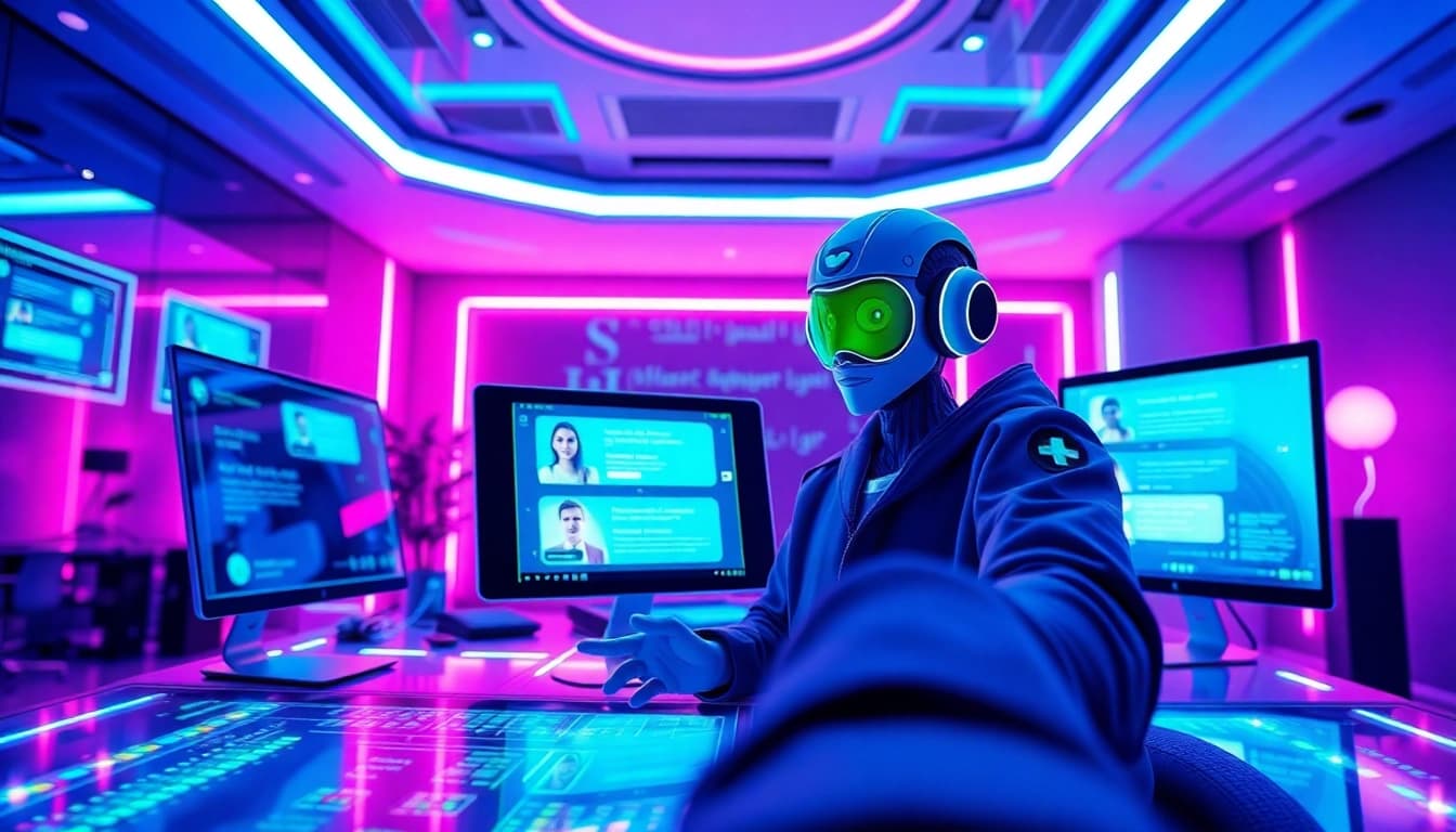 Interactive engagement with crushon AI in a futuristic workspace.