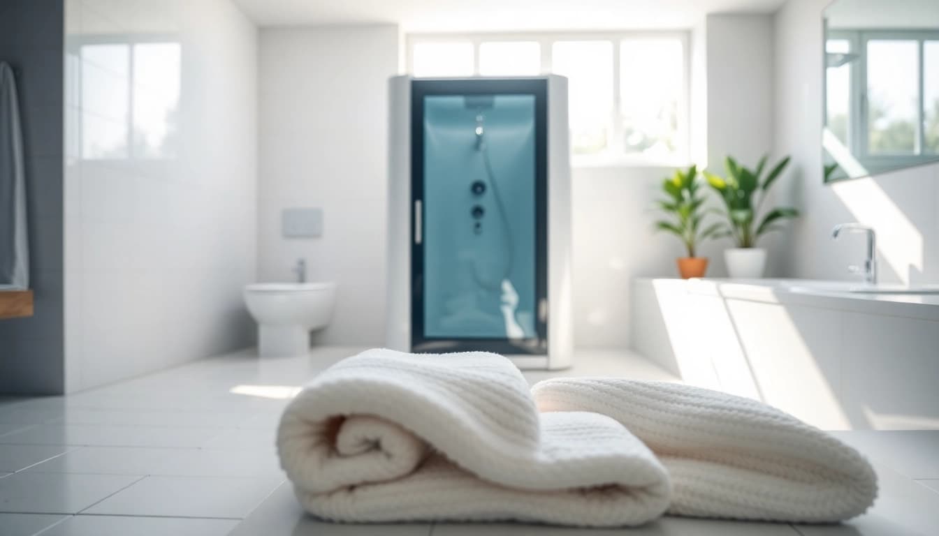 Erleben Sie die moderne sonni Duschkabine, eingebettet in einen eleganten Badezimmer-Umgebung.