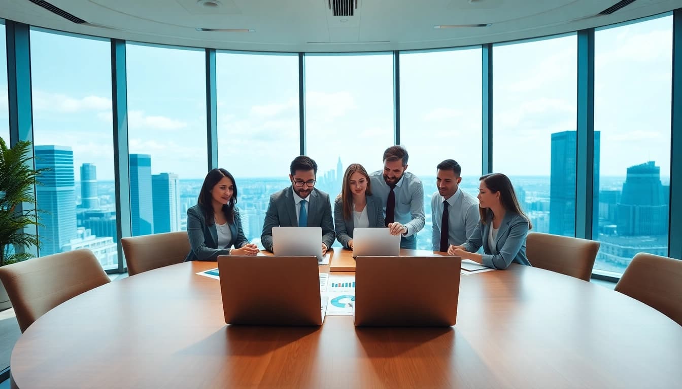 Dynamic teamwork by Quickplus Business Consultants in a bright, modern office.