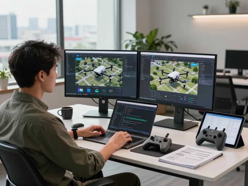 Innovative workspace featuring DJI Terra software and drone technology
