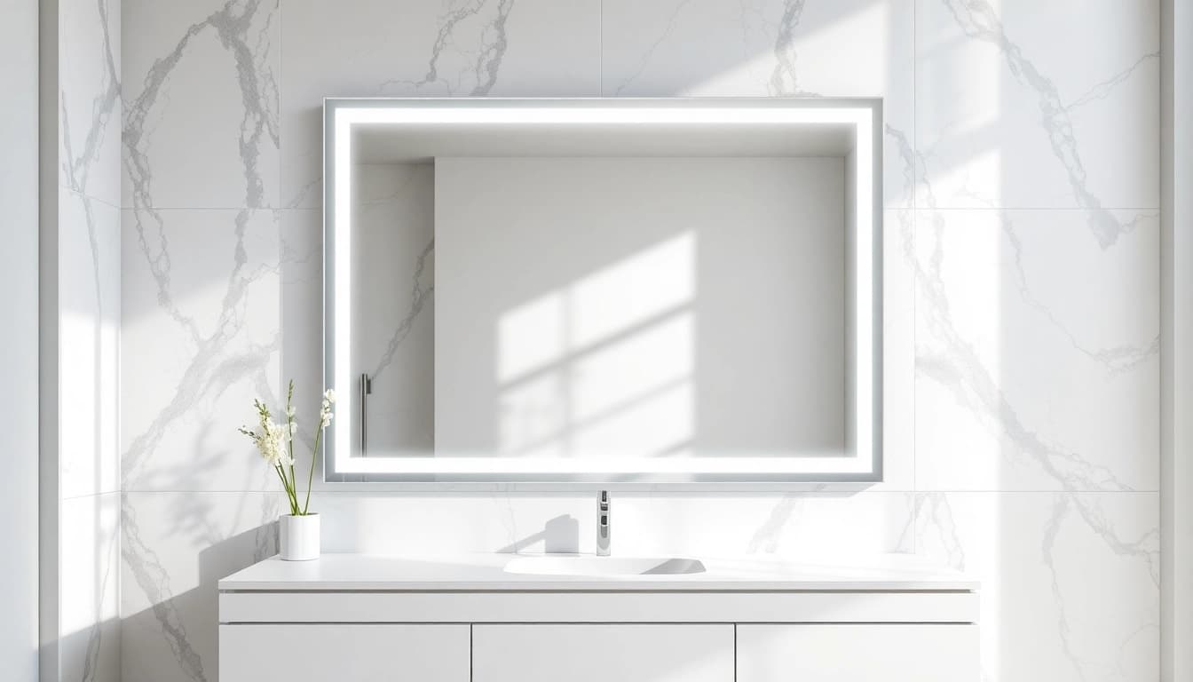 Enhance your space with an elegant led mirror featuring modern design and natural lighting.