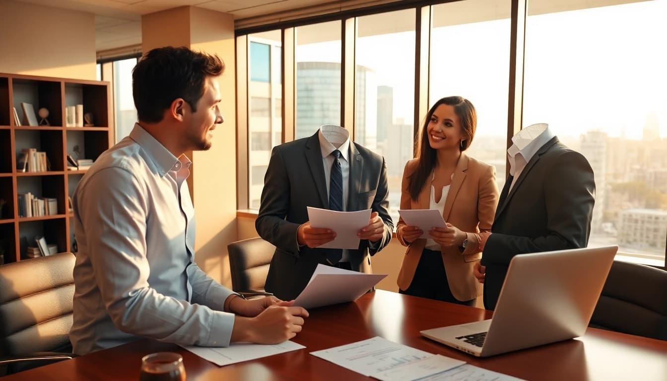 Fiduciary financial advisor nova va consulting clients in a contemporary office setting.