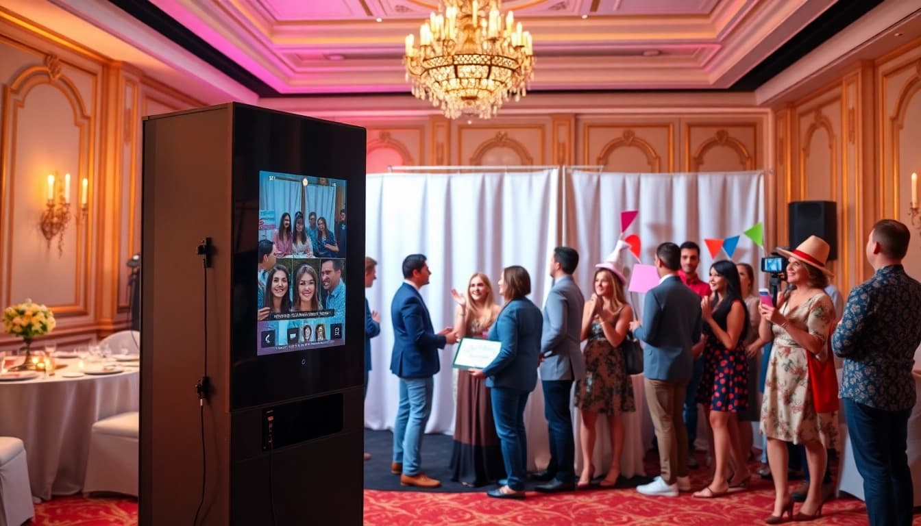 Engaging photo booth rental experience at an event showcasing guests having fun.