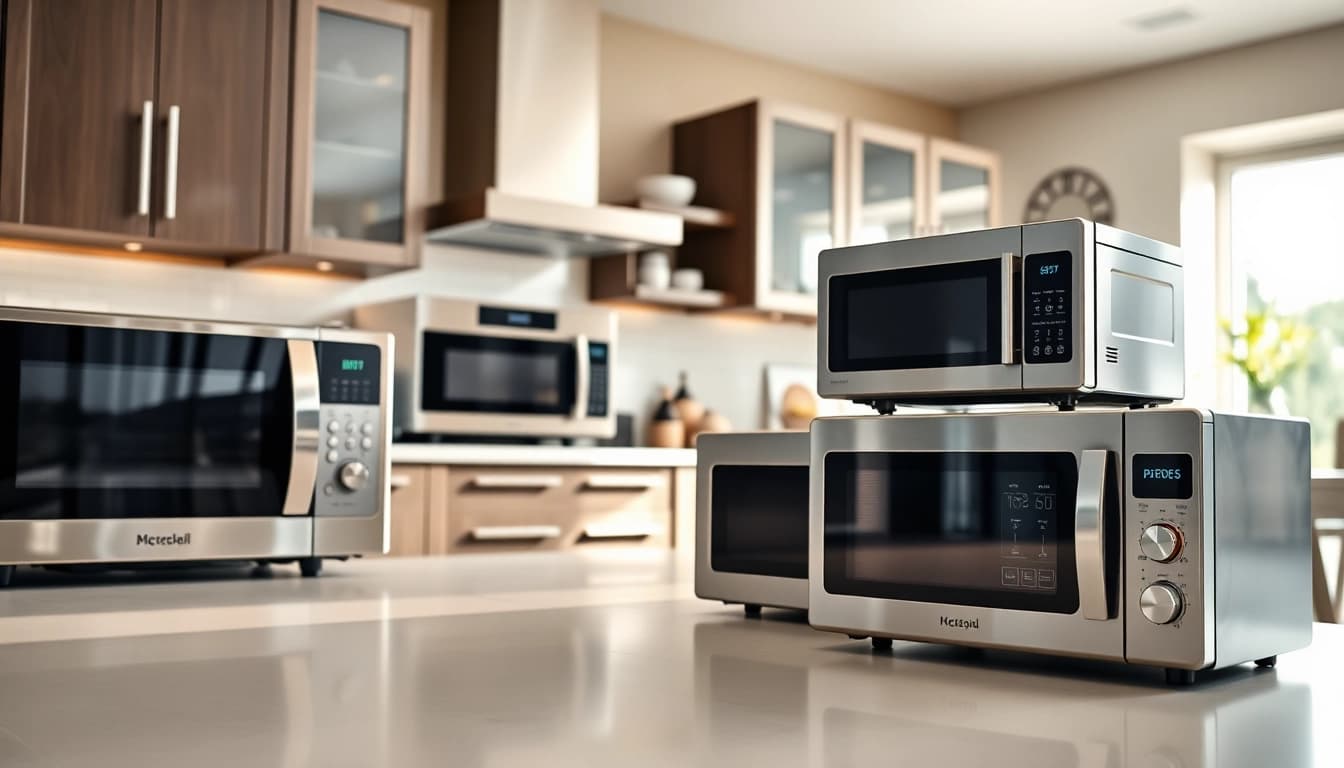 Explore microwave oven sales with stylish and innovative designs showcased in a modern kitchen.