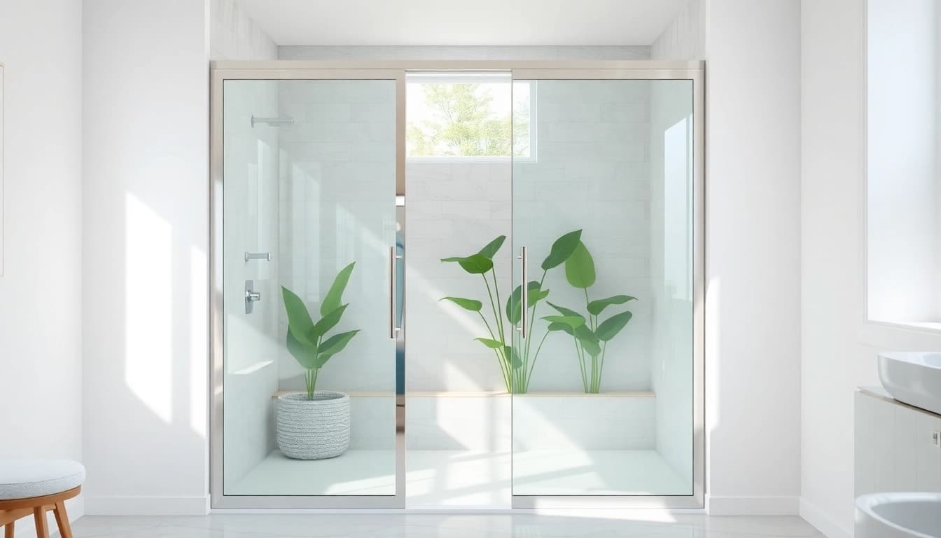 Stylish shower sliding doors enhance the bathroom’s aesthetic with modern design and clarity.