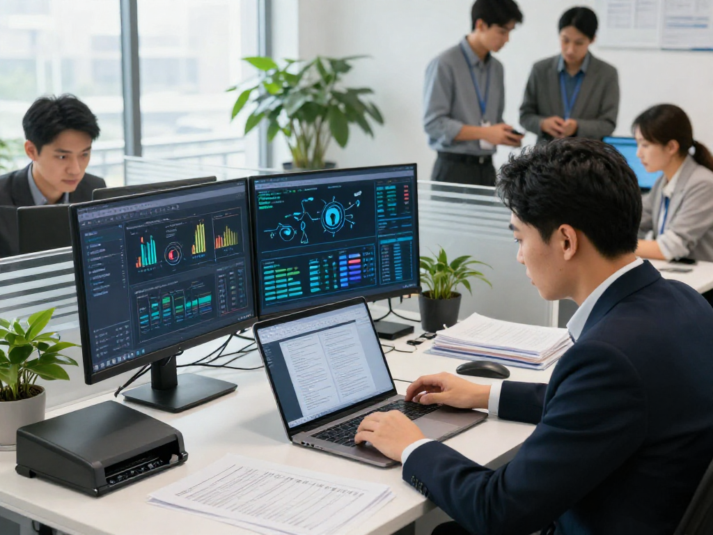 Document fraud detection analysis in a modern office setting with team collaboration.