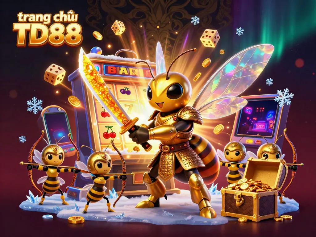 Experience the excitement at trang chủ TD88 with a vibrant jackpot scene featuring a golden hornet, bee archers, and casino elements.