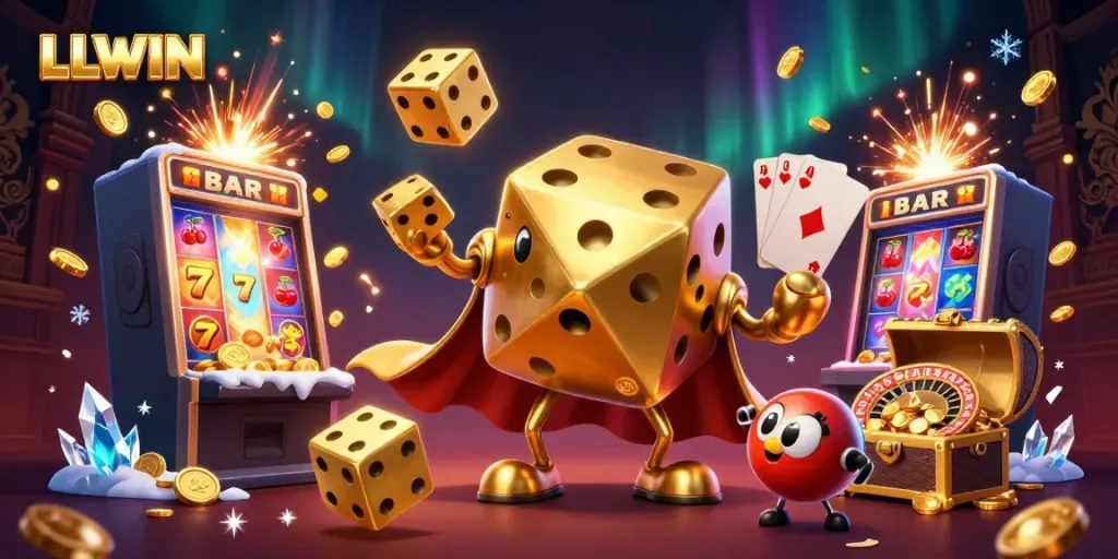 LLWIN showcases excitement with golden dice juggling and a slot machine explosion!