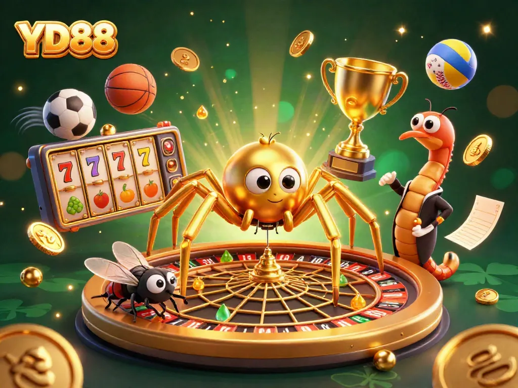Experience thrilling spins at YD88, a vibrant online casino scene with golden web roulette.