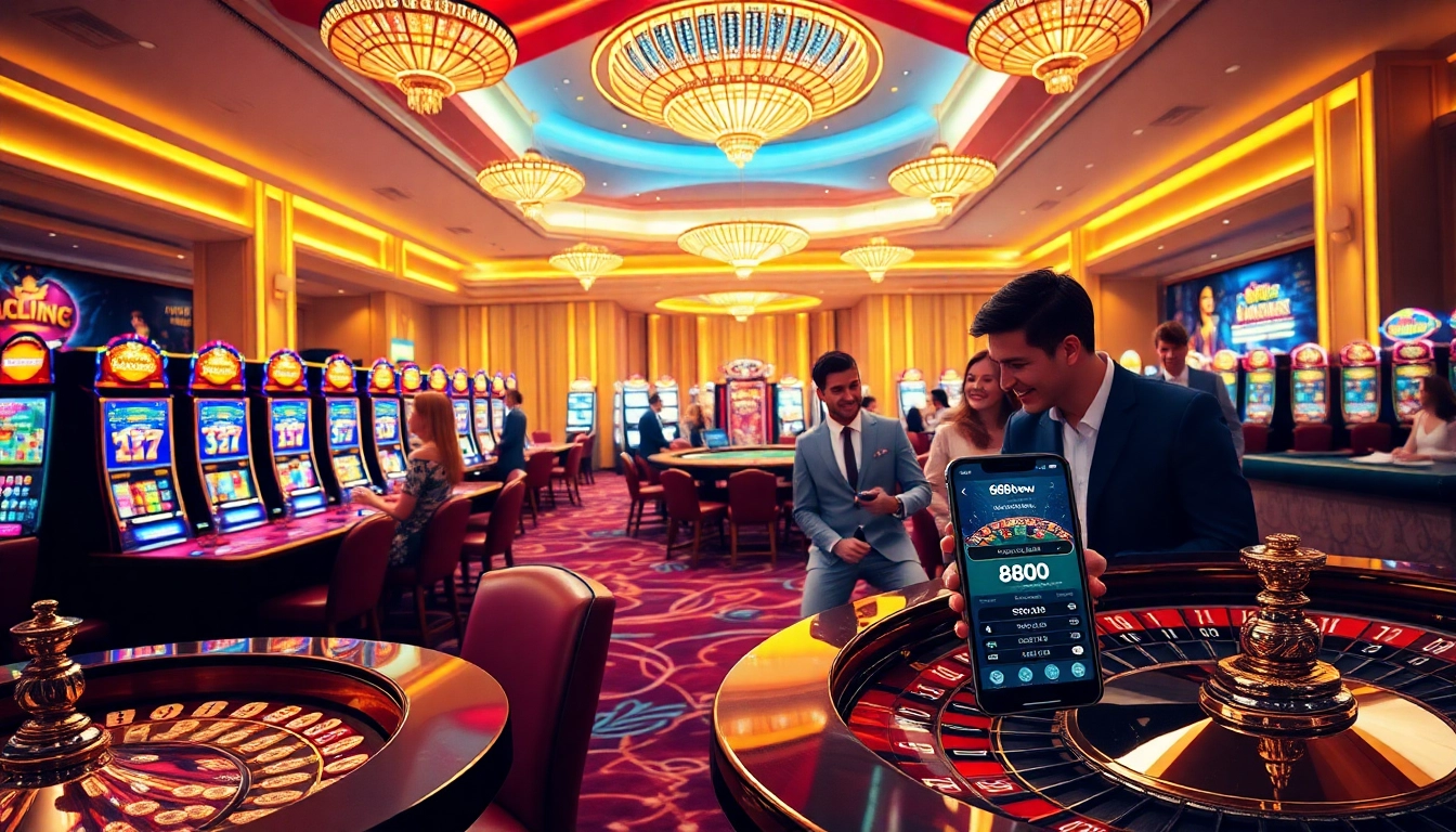 Exciting scene showcasing players registering at Đăng Ký 888new amidst vibrant casino elements.
