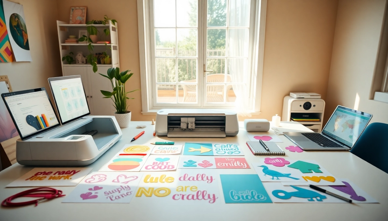 Vibrant crafting workspace showcasing Cricut SVG files and tools