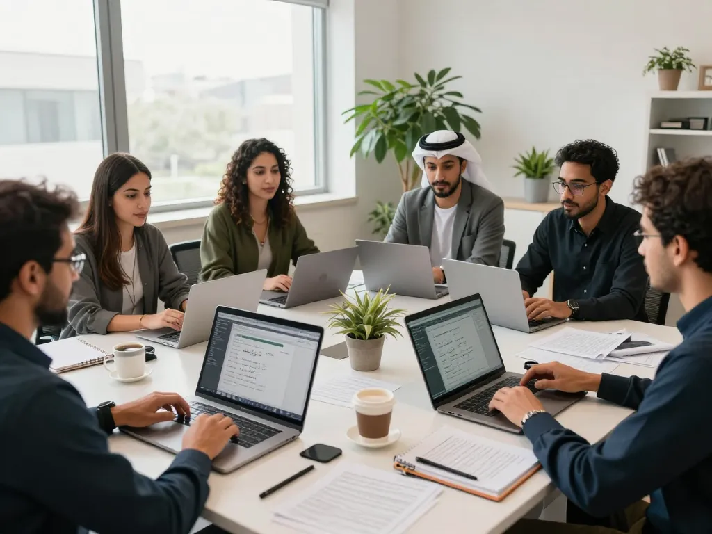 Arabic Translation Services team collaborating in a professional office environment.