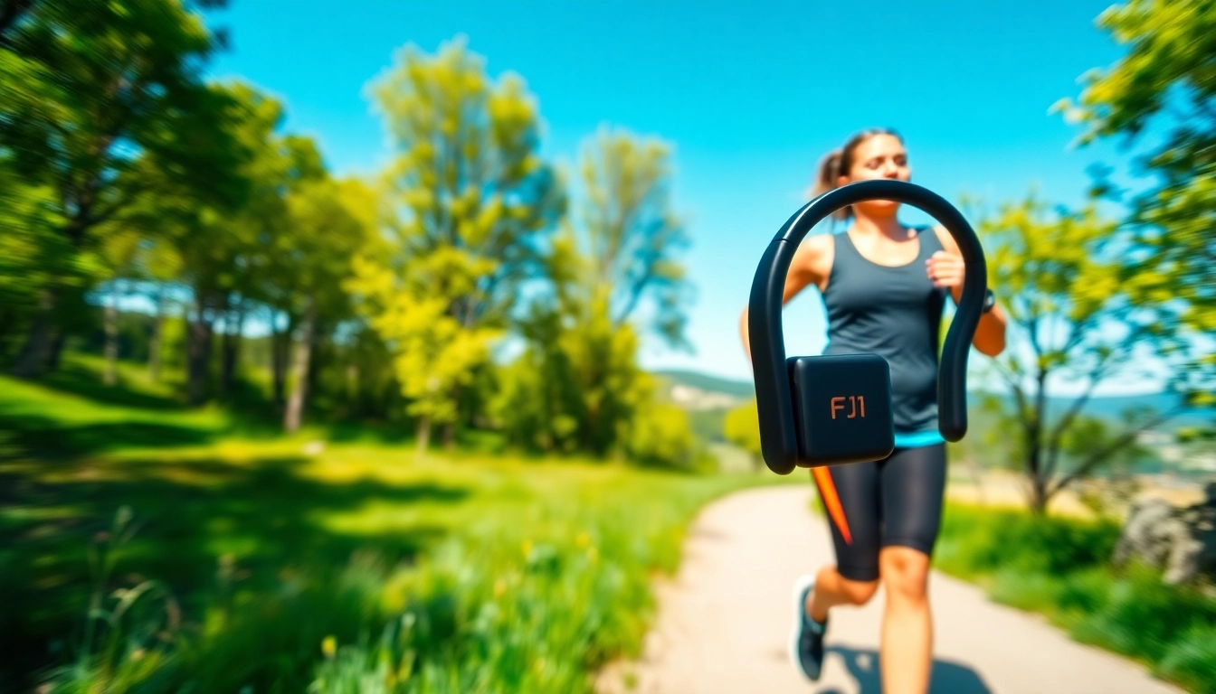Runner wearing F1 Bone Conduction Headphones in a vibrant outdoor setting, showcasing comfort and movement.