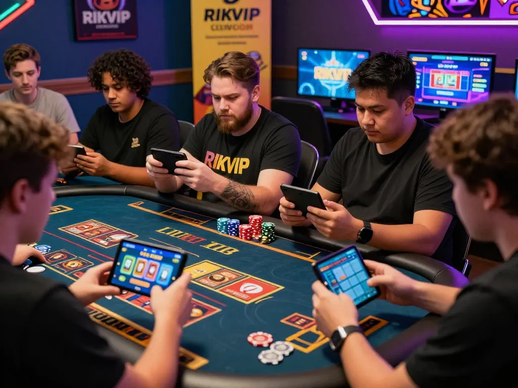 Players engaging in various card games on RIKVIP platform, showcasing excitement and community