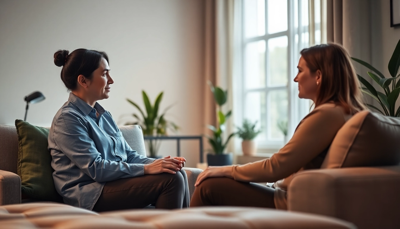 Sharing mental health tips in a peaceful therapy session with natural lighting.