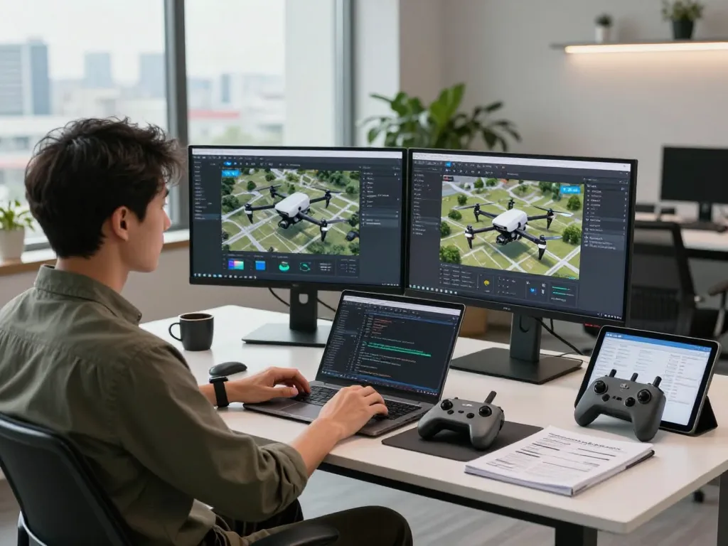 Innovative workspace featuring DJI Terra software and drone technology