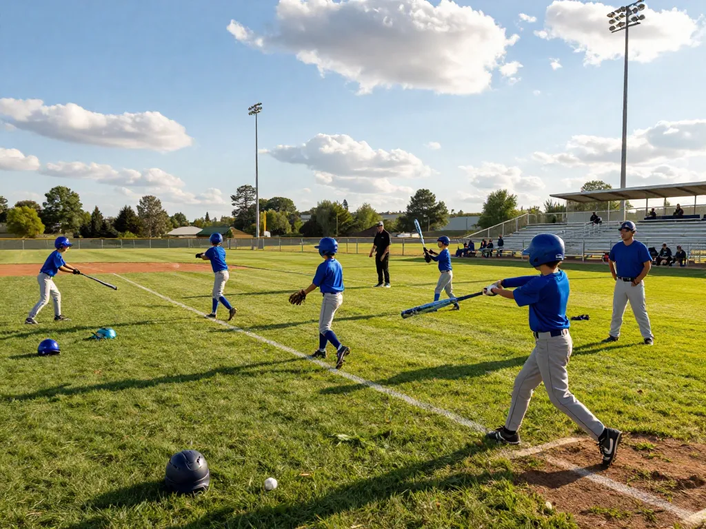 Hitclub members practicing baseball swings on a community field