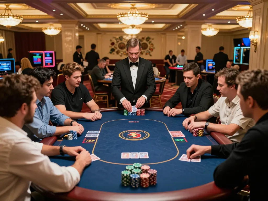 Intense poker game featuring players strategizing with chips at a luxury table showcasing keo nha cai