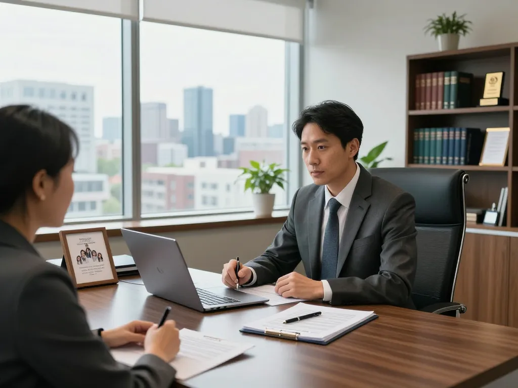 Probate lawyer Aurora Ontario consulting with a client on estate planning in a modern legal office.