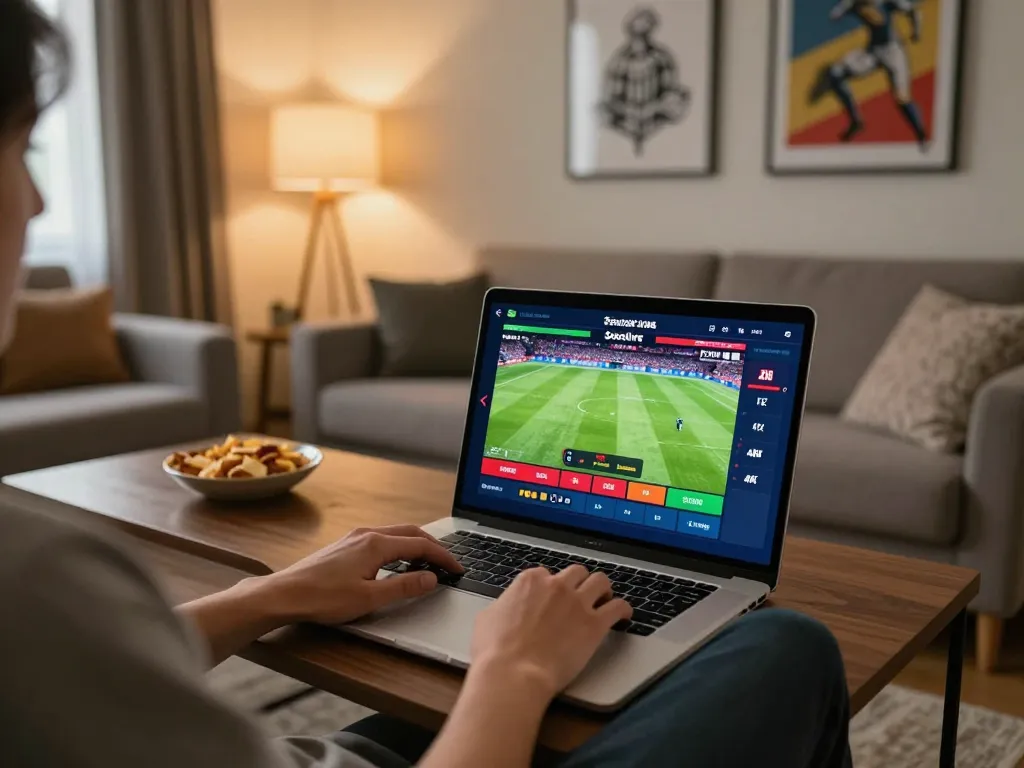 Engaging with Socolive link while enjoying online sports betting in a cozy living room.