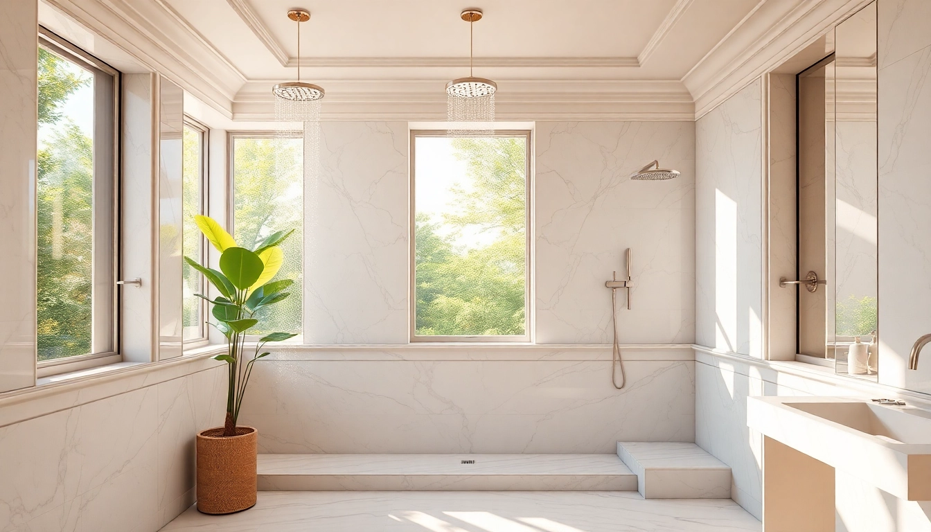 Experience elegant showers au with a stunning bathroom featuring modern luxury and natural light.