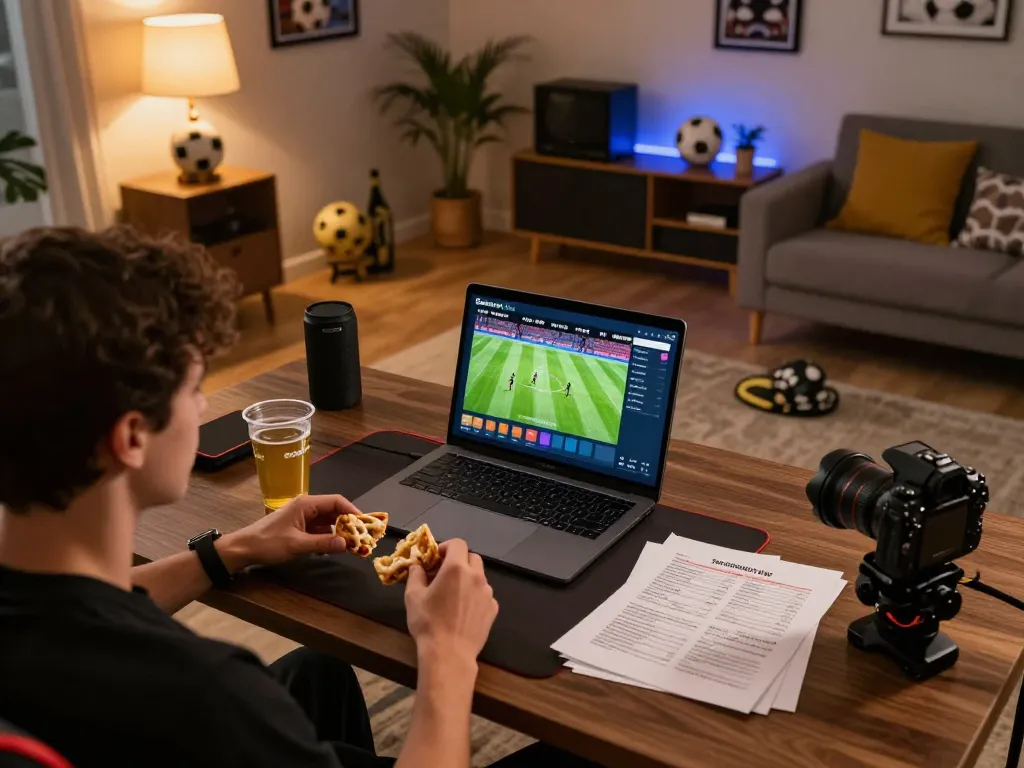 Socolive link displayed on laptop during an intense live football gaming session at home.