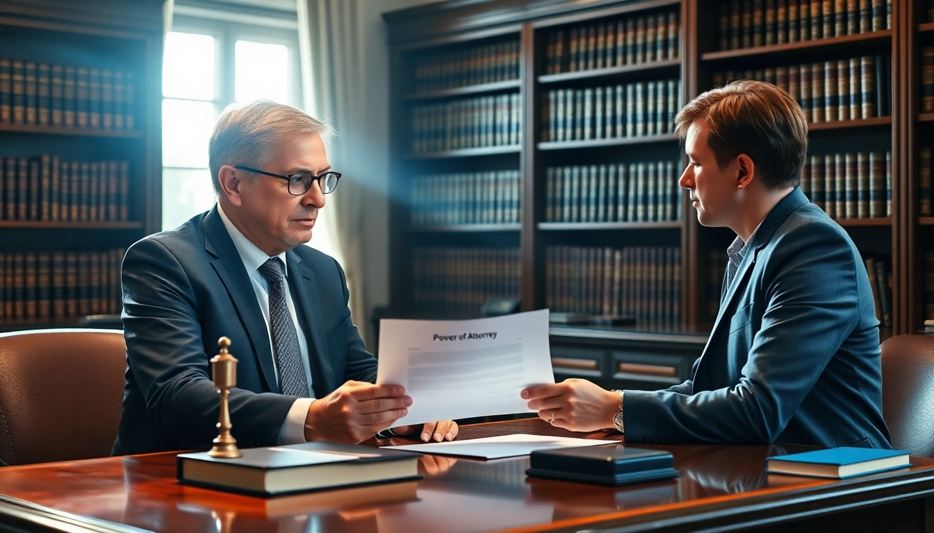 Client and advisor discussing a Power of Attorney in a professional office setting.