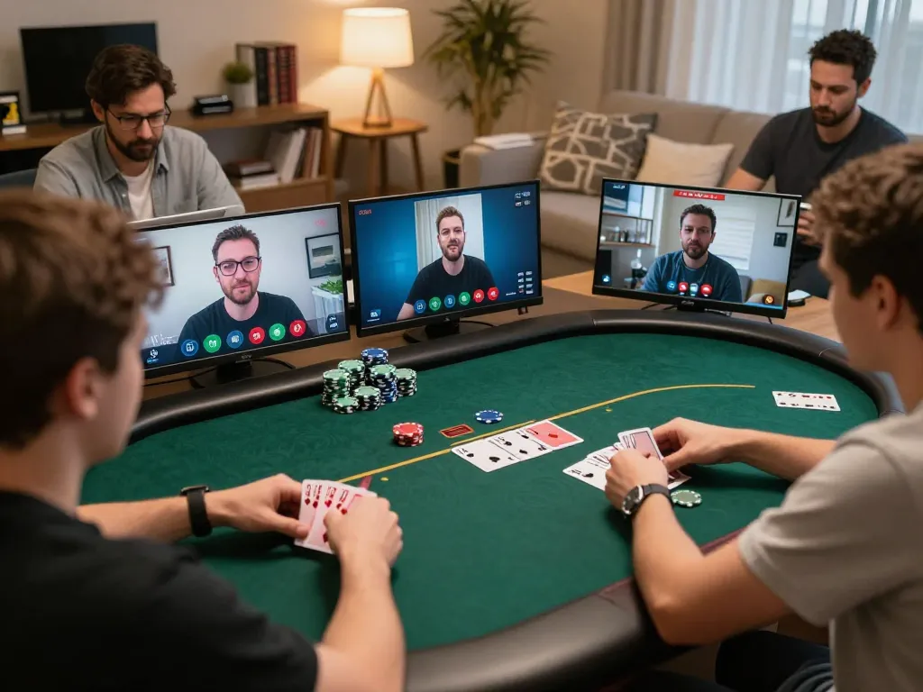 Engaged players in an online poker game at Situs Poker Lapak303 showcasing vibrant gameplay and dynamic strategy.