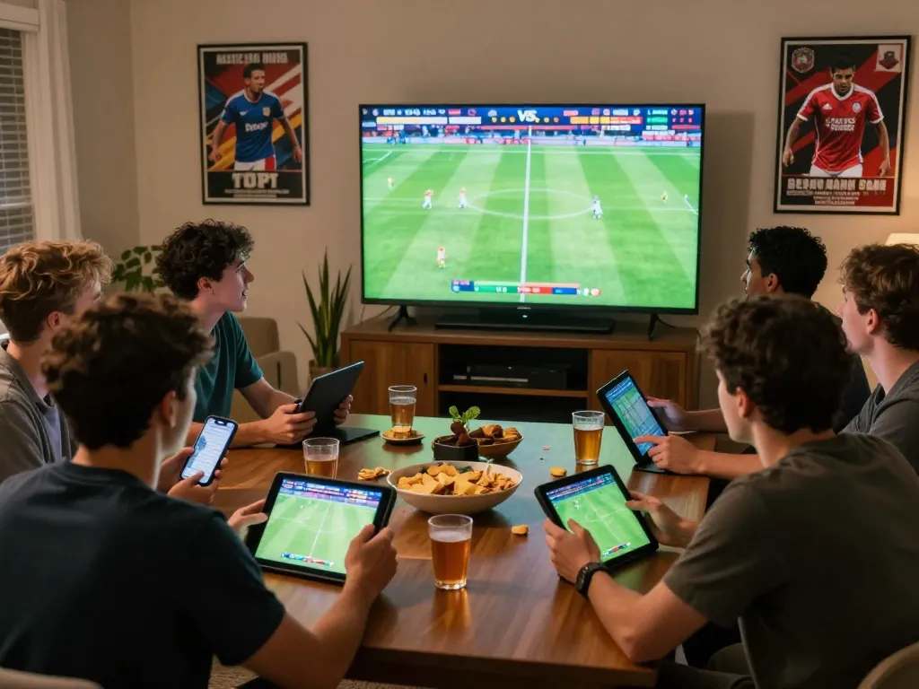 Socolive link facilitates an exciting sports betting experience with friends cheering and placing bets.