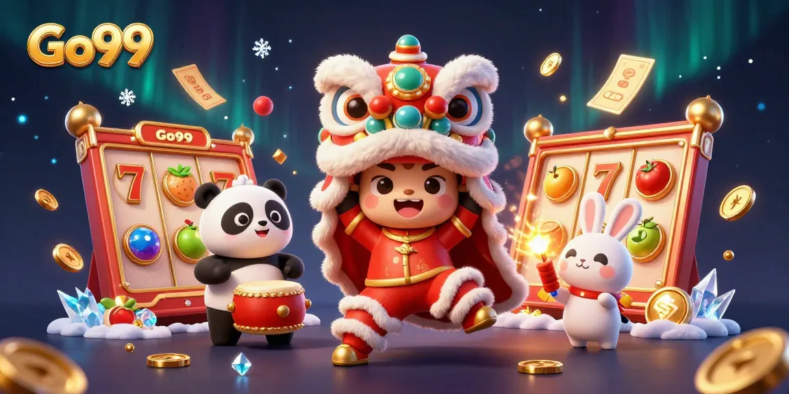 Experience the thrilling excitement of Go99 with vibrant 3D elements of casino games and celebrating characters.