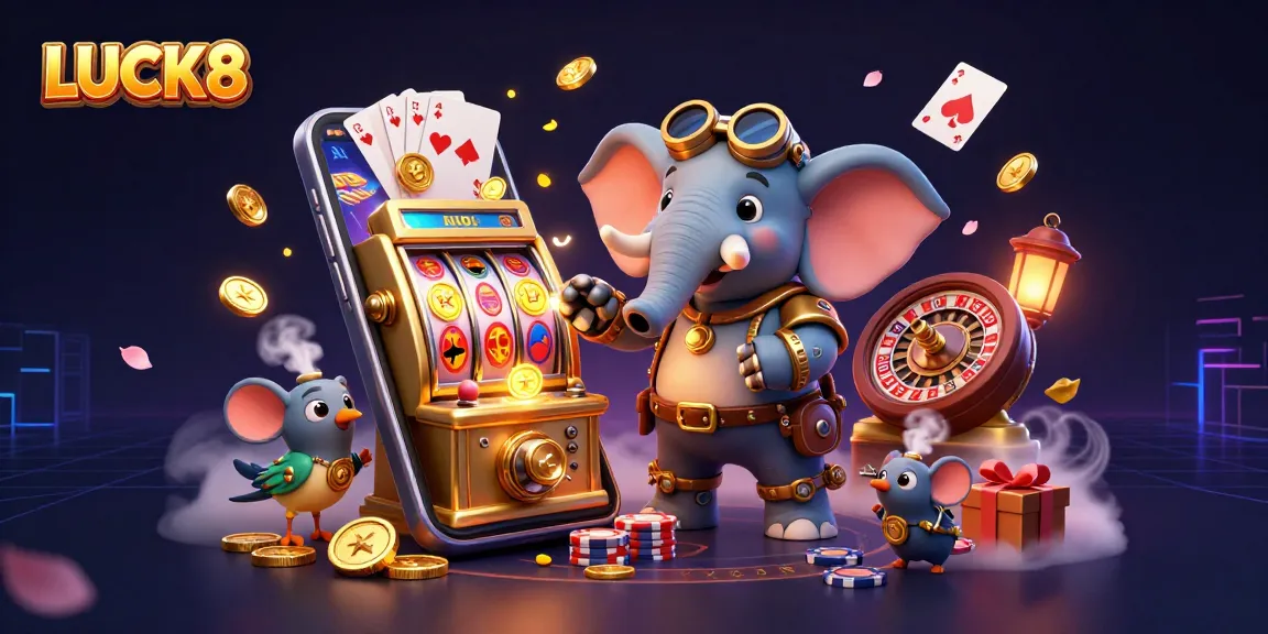 LUCK8 offers thrilling gaming experiences with dynamic slot action, featuring a steampunk elephant and rich casino elements.