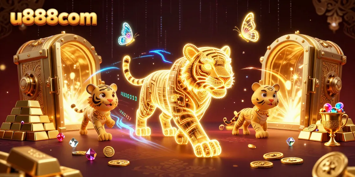 Experience thrilling gameplay with u888com's powerful golden tiger in a vibrant casino landscape.