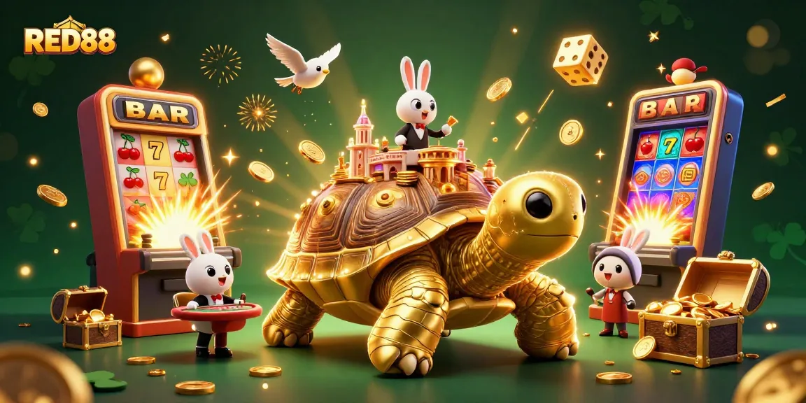 Experience the thrill of RED88 with a vibrant 3D casino scene showcasing dynamic action and winning elements.
