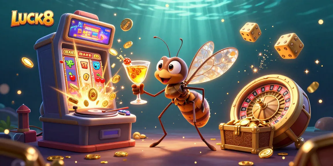 Experience the thrill of LUCK8 with a lively 3D casino scene bursting with excitement and fortune.