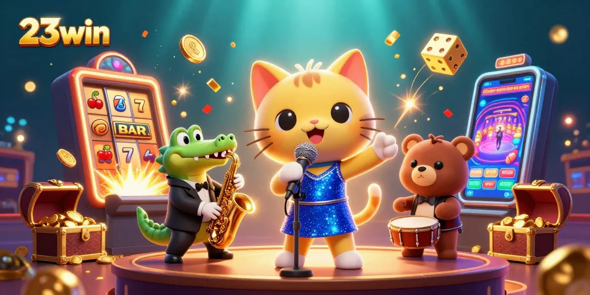 Experience the thrill of 23win's online gaming with a vibrant casino scene full of exciting characters and elements.