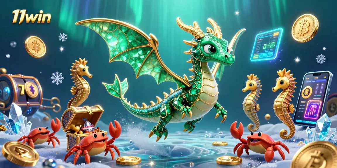 Experience the thrill of casino gaming with 11win's vibrant 3D dragon and crypto elements.
