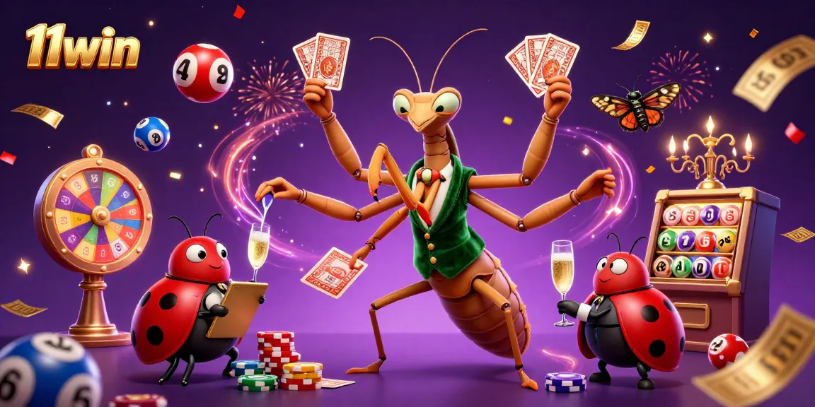 Experience 11win's thrilling casino excitement with dynamic lottery elements and festive characters.