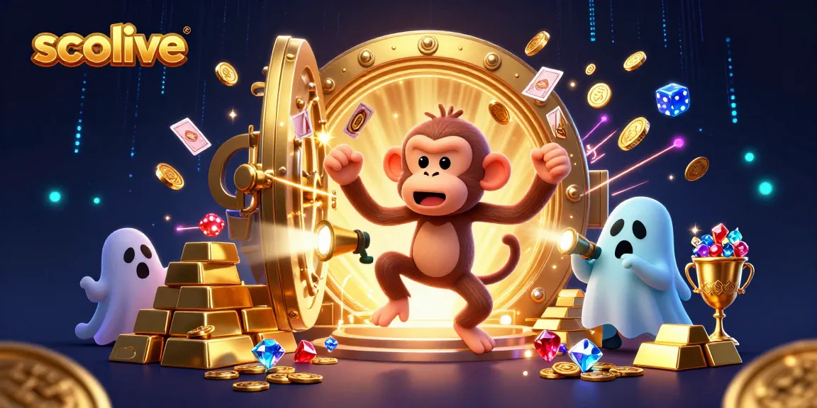 Socolive showcases an exciting scene with a mischievous monkey juggling golden gaming objects amidst a bustling casino.