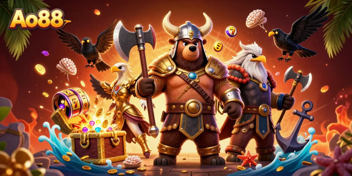Experience thrilling gameplay at Ao88 with vibrant gaming illustrations and exciting slot elements.