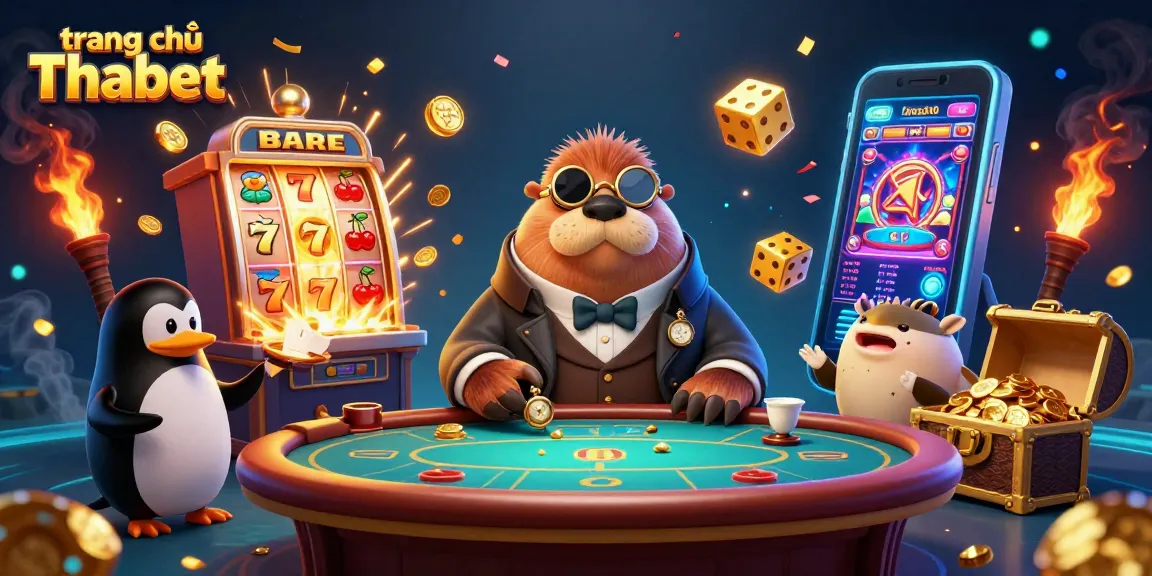 Experience excitement at trang chủ Thabet with our vibrant casino scene featuring a bluffing pufferfish and friends.