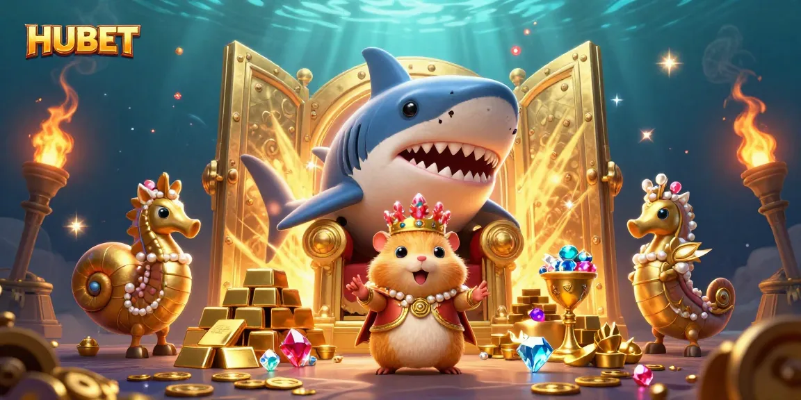 Experience action at HUBET with a dynamic scene featuring a hamster king amidst treasure and gaming elements.