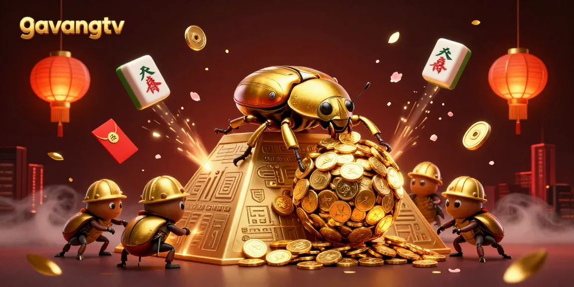 Engage with the vibrant action of gavangtv, showcasing golden beetles in an intricate casino setting.