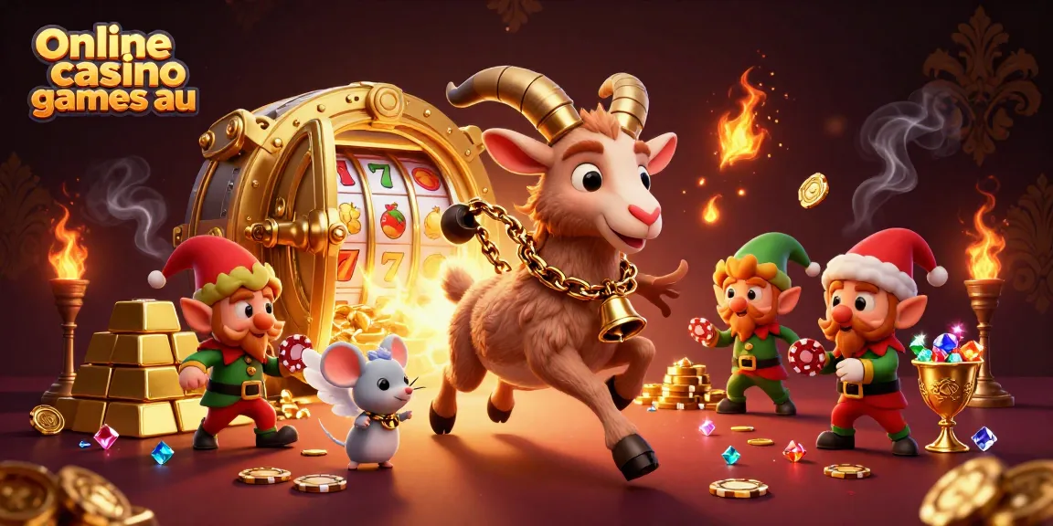 Experience thrilling online casino games au in this vibrant 3D illustration featuring Krampus and festive characters.